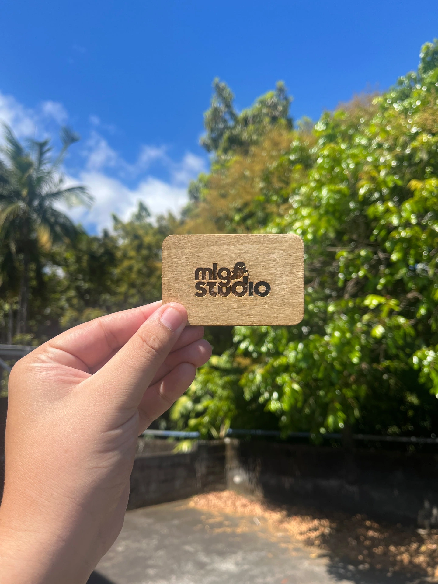 Carte NFC en bois gravée avec le logo MlgStudio